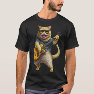 Camiseta Gato Jugando Guitarra Eléctrica Animal Gato Guitar