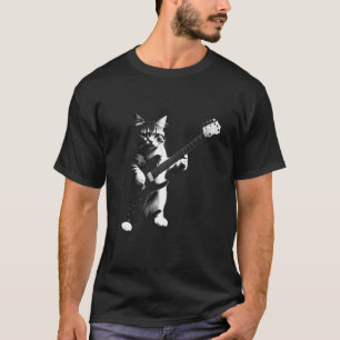 Camiseta Gato Jugando Guitarra Eléctrica Rock Música Gracio