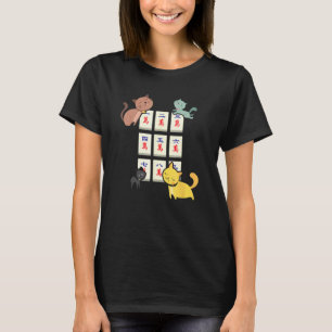 Camiseta Gato jugando Mahjong Jugadores divertidos con letr