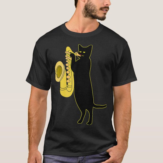 Camiseta Gato jugando saxofón Guay Wind Instrument Sax (Anverso)