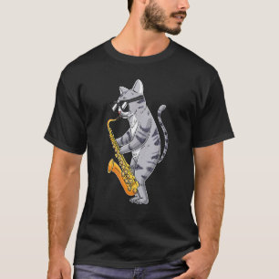 Camiseta Gato jugando saxofón saxofón Saxofonista Jazz Sa