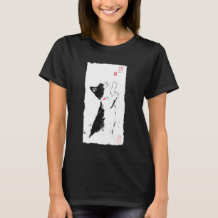 Camiseta Gato juguetón arte japonés gato blanco negro lindo