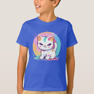 Camiseta Gato juguetón con puntos coloridos