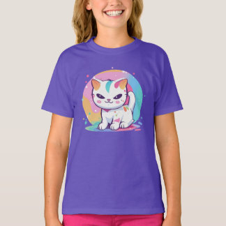 Camiseta Gato juguetón con puntos coloridos