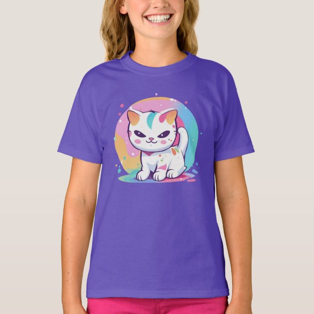 Camiseta Gato juguetón con puntos coloridos (Anverso)