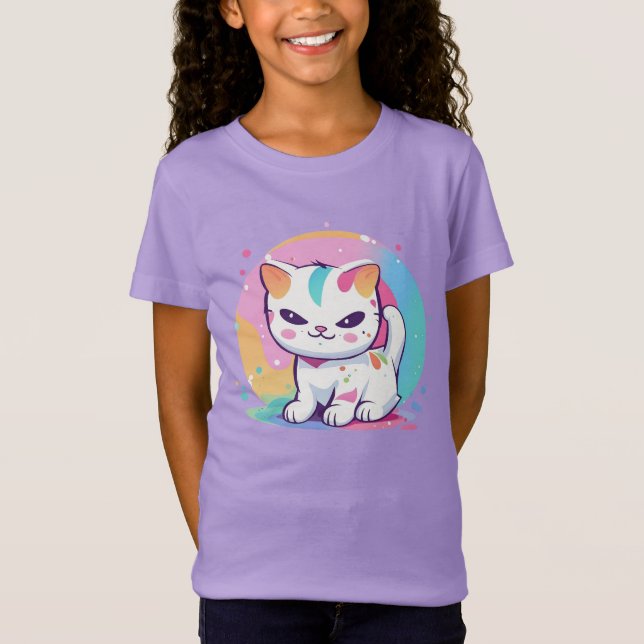 Camiseta Gato juguetón con puntos coloridos (Anverso)