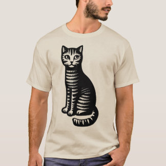 Camiseta Gato Juguetón Estilo Xilografía