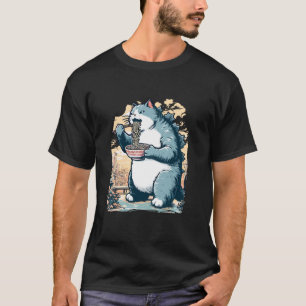 Camiseta Gato Kaiju Amante De Ramen Atardecer Japonés Catzi