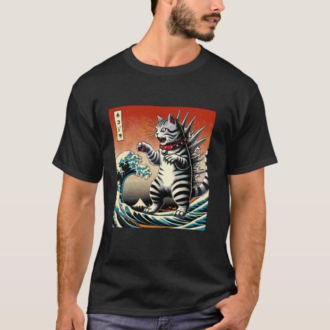 Camiseta Gato Kaiju Catzilla Hombres de Arte Japonés Mujere (Anverso)
