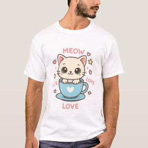 Camiseta Gato Kawaii Adorable en Taza de Té Azul - Meow Amo