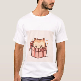 Camiseta Gato Kawaii Adormecido de Jengibre en Caja de Rega