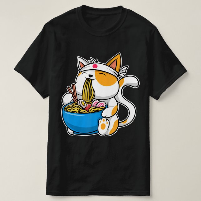 Camiseta Gato kawaii anime comida japonesa neko gato (Diseño del anverso)