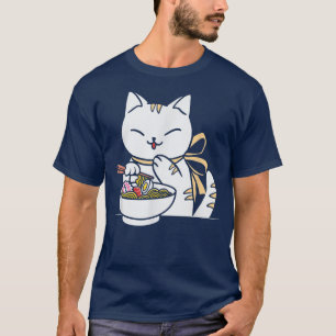 Camiseta Gato Kawaii Anime comiendo Ramen lindo Kitty Japon
