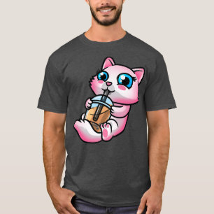 Camiseta Gato Kawaii Beber burbuja Té Leche Boba Hombres Mu