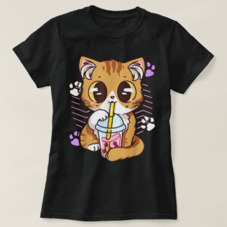 Camiseta Gato Kawaii Bebiendo Té Boba