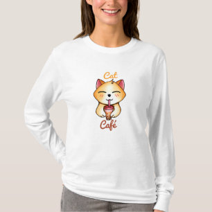 Camiseta gato kawaii bebiendo té de leche Boba