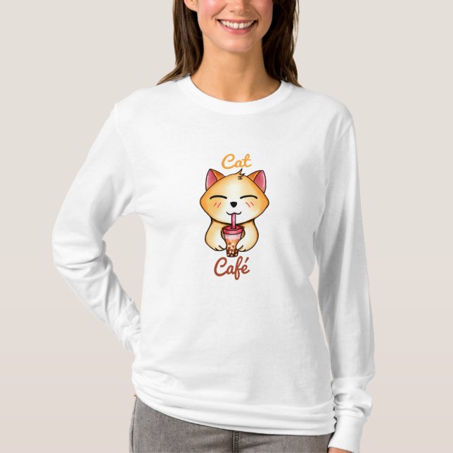 Camiseta gato kawaii bebiendo té de leche Boba (Anverso)