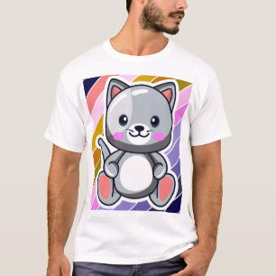 Camiseta Gato Kawaii Chibi Anime Lindo Gatito Gris Arte