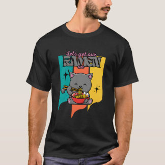 Camiseta Gato Kawaii Comiendo Comida Japonesa Vamos a Baila