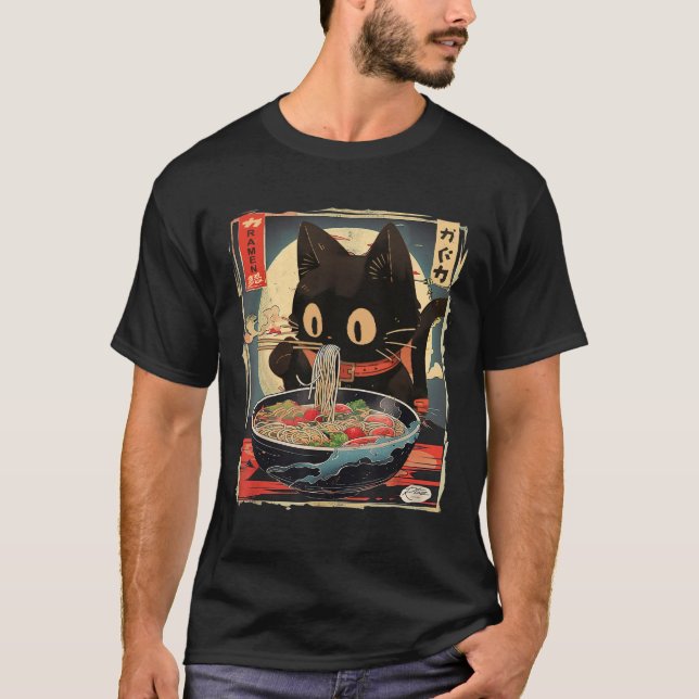 Camiseta Gato Kawaii comiendo fideos de Ramen Chicas de reg (Anverso)