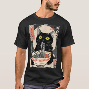 Camiseta Gato Kawaii comiendo fideos de Ramen Divertido Ani