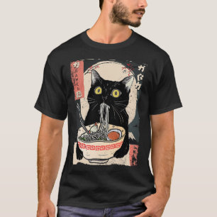 Camiseta Gato Kawaii comiendo fideos de Ramen Divertido reg