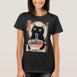 Camiseta Gato Kawaii comiendo fideos de Ramen Divertido reg