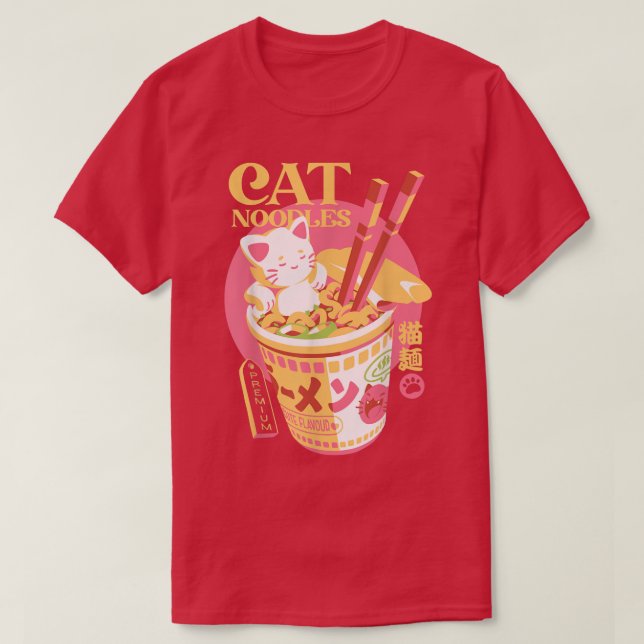 Camiseta Gato Kawaii comiendo fideos de Ramen himno japonés (Diseño del anverso)