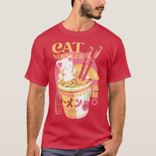 Camiseta Gato Kawaii comiendo fideos de Ramen himno japonés