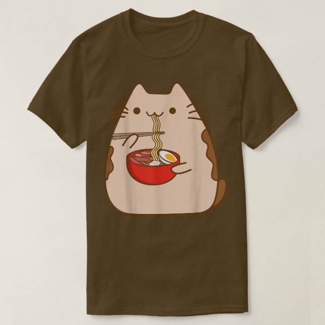 Camiseta Gato Kawaii comiendo fideos de Ramen lindo Anime K (Diseño del anverso)