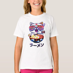 Camiseta Gato Kawaii comiendo fideos Ramen