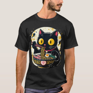 Camiseta Gato Kawaii comiendo fideos Ramen Anime Gif Adoles