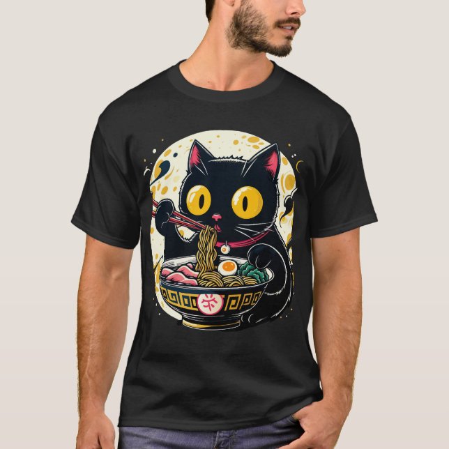 Camiseta Gato Kawaii comiendo fideos Ramen Anime Gif Adoles (Anverso)