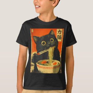 Camiseta Gato Kawaii Comiendo Fideos Ramen Divertido Regalo