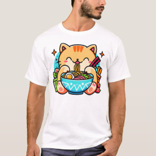 Camiseta Gato Kawaii comiendo Ramen Neko Divertido animador