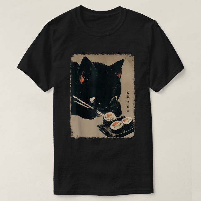 Camiseta Gato kawaii comiendo sushi, gato japonés tierno (Diseño del anverso)