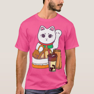Camiseta Gato Kawaii con comida Boba Té de burbuja Neko Ani