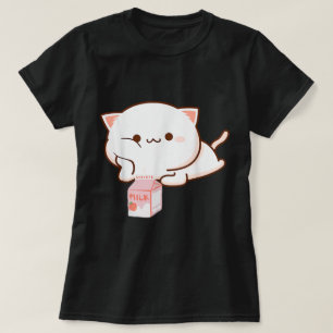 Camiseta Gato Kawaii con Leche de Fresa