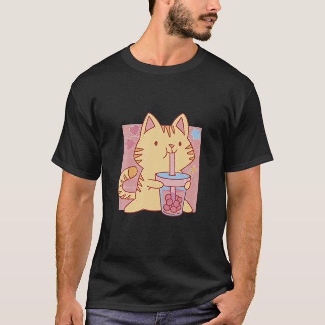 Camiseta Gato Kawaii Con Té Boba Té Beber Té (Anverso)
