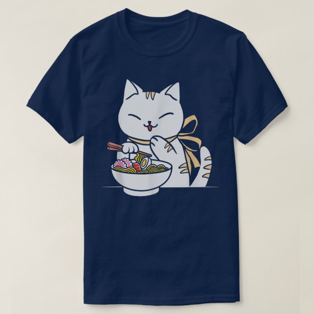 Camiseta Gato Kawaii de Anime Comiendo Ramen Gatito Japonés (Diseño del anverso)