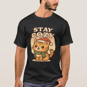 Camiseta Gato Kawaii de Invierno- Quédate Acogedor adorable