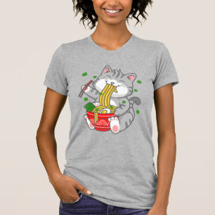 Camiseta Gato Kawaii de Ramen Fideo Mascota Divertida Gato