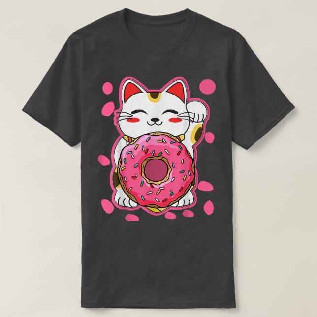 Camiseta Gato Kawaii Divertido Donut Anime Japonés Mujeres  (Diseño del anverso)
