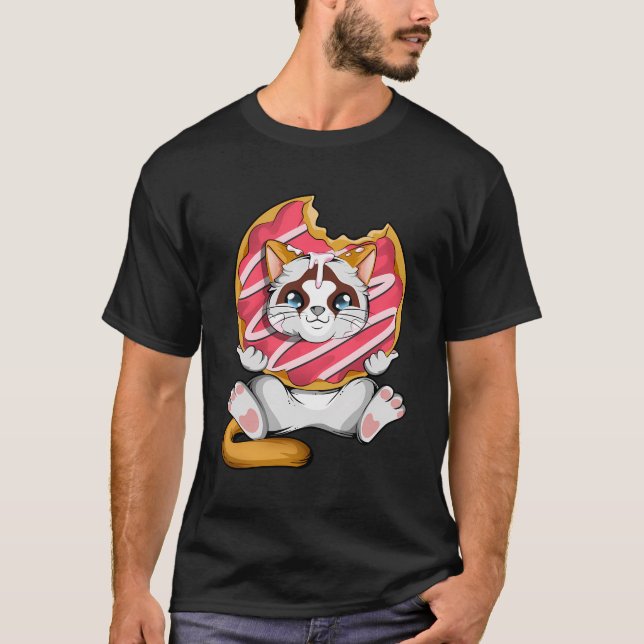 Camiseta Gato Kawaii Donut Anime Lover Otaku Atrapado Gato (Anverso)