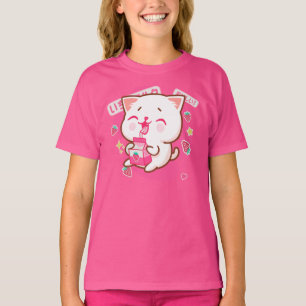 Camiseta Gato kawaii dulce leche de fresa japonesa