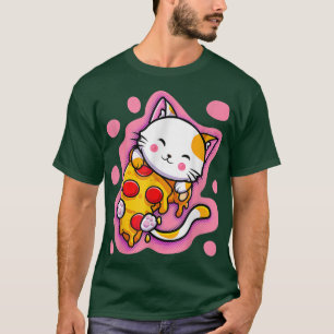 Camiseta Gato kawaii dulce pizza mujeres animales japonesas