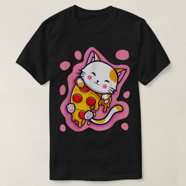 Camiseta Gato kawaii dulce pizza mujeres animales japonesas (Diseño del anverso)