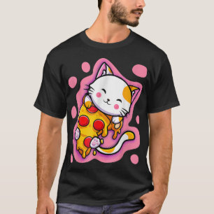 Camiseta Gato kawaii dulce pizza mujeres animales japonesas