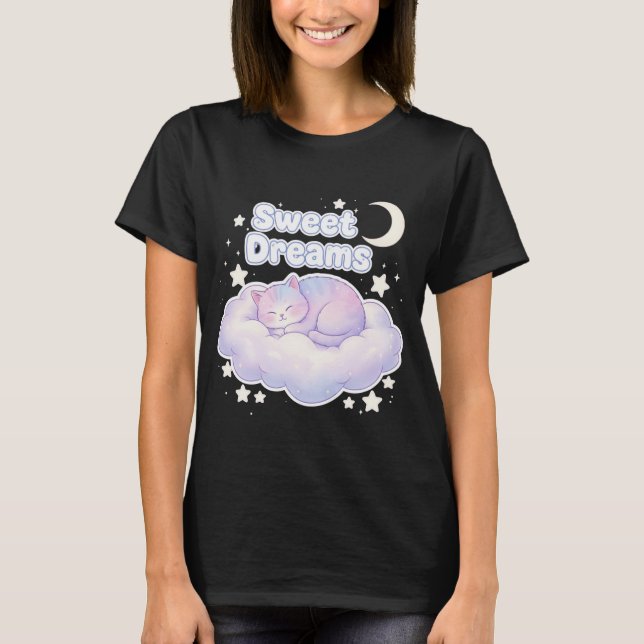 Camiseta Gato Kawaii Durmiendo con Pastel  (Anverso)