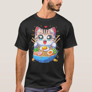 Camiseta Gato Kawaii Gato japonés Anime Manga Gato Ramen